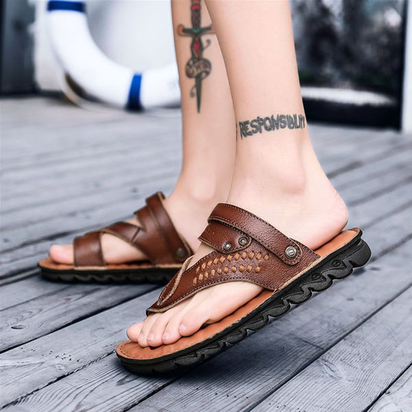 Férfi bőr lábujj papucs