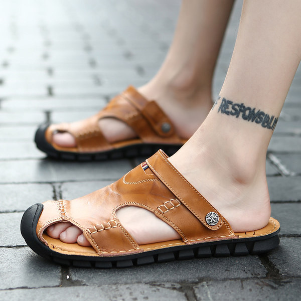 Nyári bőr papucs zárt orrú férfiaknak