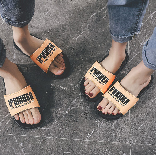 Világító férfi papucs felirattal, lapos talppal