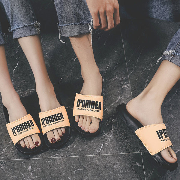 Világító férfi papucs felirattal, lapos talppal