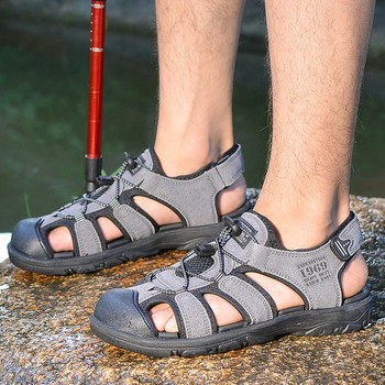 Нов модел мъжки затворени сандали с велкро закопчаване и връзки