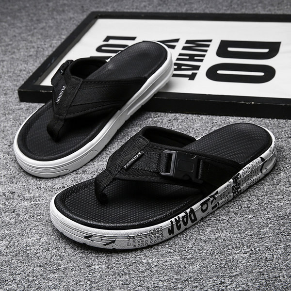 Alkalmi férfi papucs textilpánttal, lapos talppal