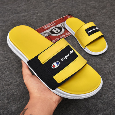 Vīriešu ikdienas čības no eko ādas ar uzrakstu