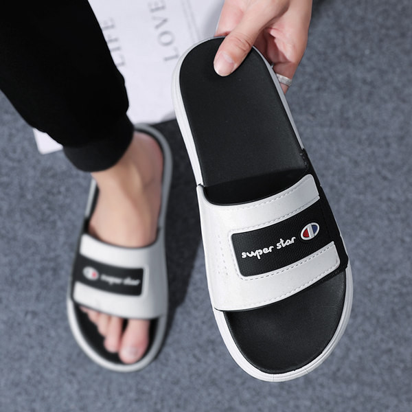 Vīriešu ikdienas čības no eko ādas ar uzrakstu