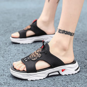 Férfi papucs hímzéssel, durva talppal