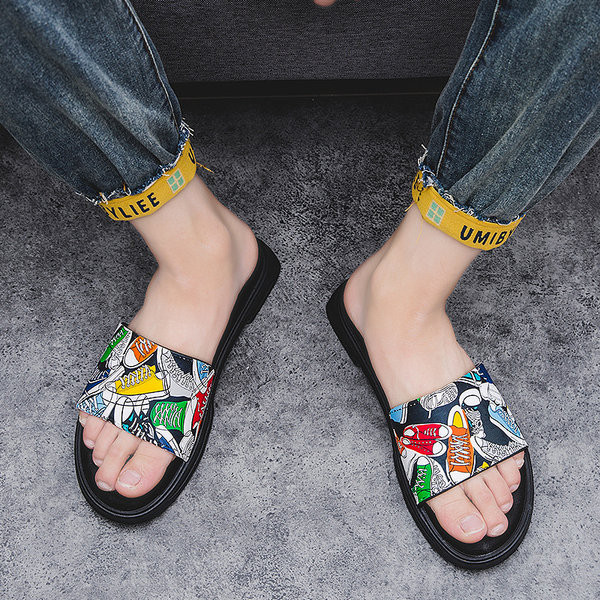 Vīriešu ikdienas čības ar krāsainu aplikāciju