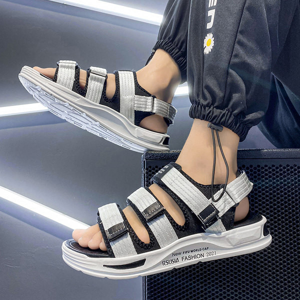 Vīriešu sandales ar velcro aizdari un augstu zoli