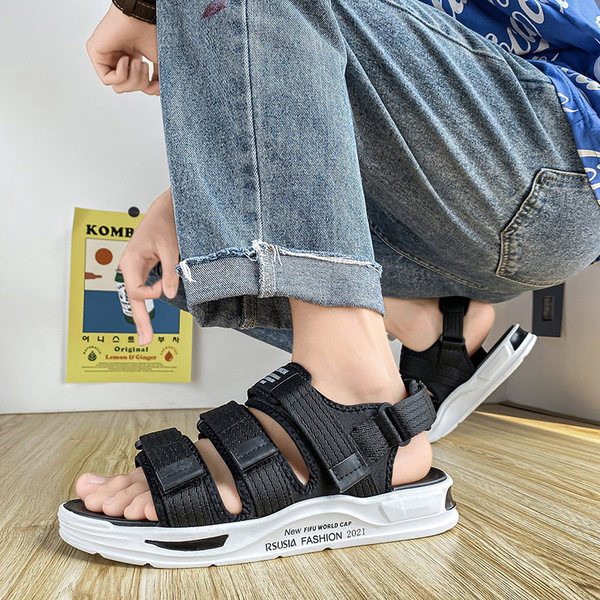 Vīriešu sandales ar velcro aizdari un augstu zoli