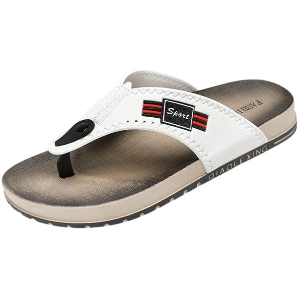 Férfi papucs az orr között műbőrből, lapos talppal