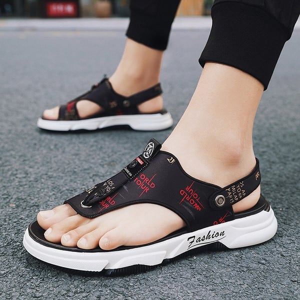 Ανδρικά casual σανδάλια με επιγραφή και μεταλλικό στοιχείο