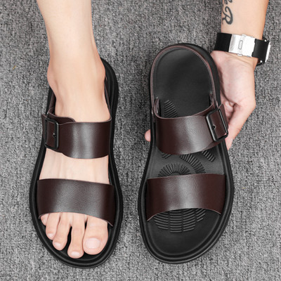 Vīriešu mākslīgās ādas sandales ar metāla sprādzi