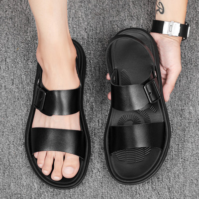 Vīriešu mākslīgās ādas sandales ar metāla sprādzi