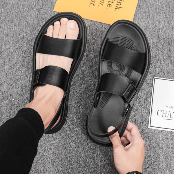 Vīriešu mākslīgās ādas sandales ar metāla sprādzi