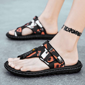 Vīriešu noapaļotas sandales starp purngalu ar uzrakstu