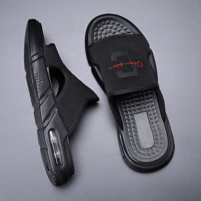 Men`s textile slippers with air chamber and velcro