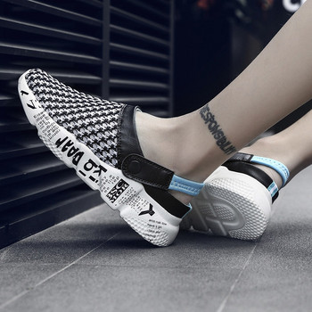 Нов модел затворени сандали от текстил с надпис за мъже 