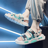 Vasaras vīriešu sandales ar plakanām zolēm un tekstila lencēm