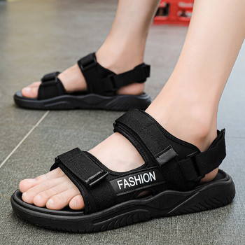 Мъжки текстилни сандали с надпис - изчистен модел