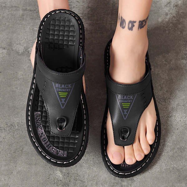 Meeste vabaaja sandaalid ökonahast, millel on kiri