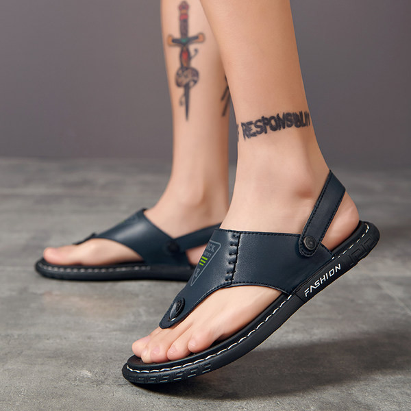 Meeste vabaaja sandaalid ökonahast, millel on kiri