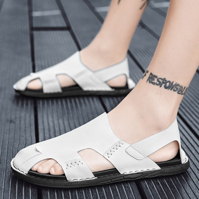 Eko bőrből készült férfi alkalmi szandál, sima modell