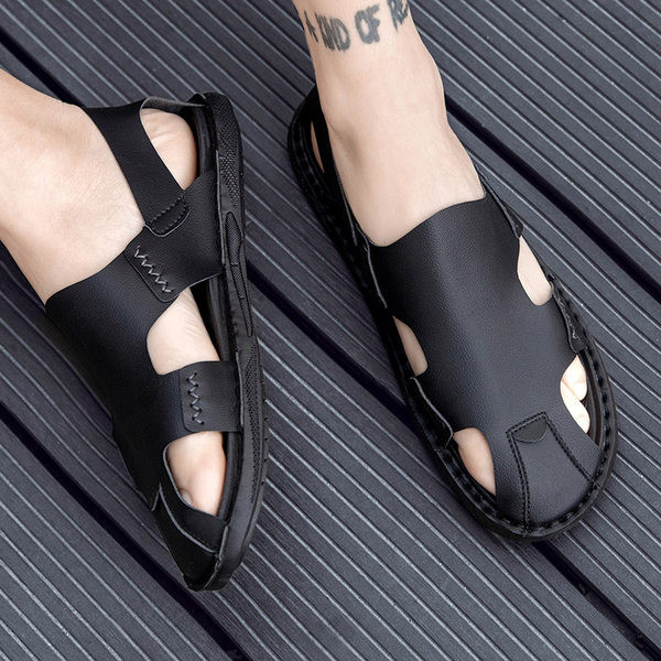 Eko bőrből készült férfi alkalmi szandál, sima modell