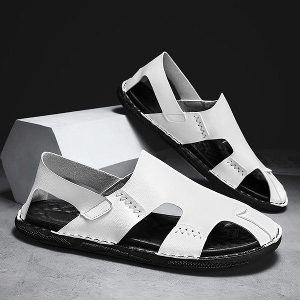 Eko bőrből készült férfi alkalmi szandál, sima modell