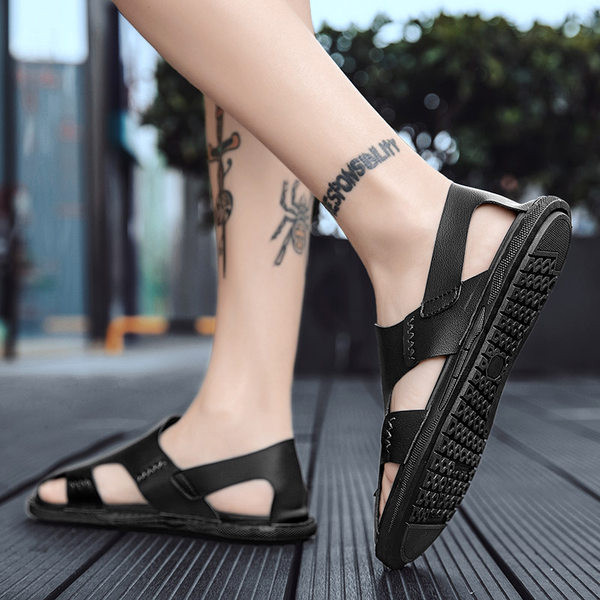 Eko bőrből készült férfi alkalmi szandál, sima modell