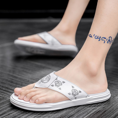 Vīriešu flip flops starp purngalu no eko ādas ar aplikāciju