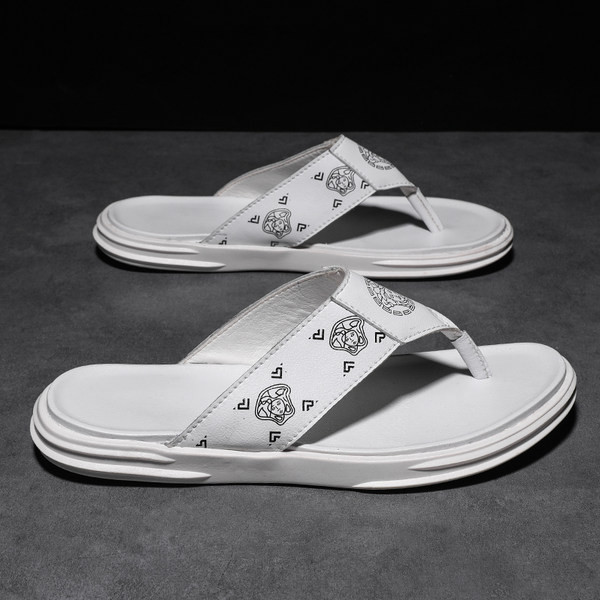 Vīriešu flip flops starp purngalu no eko ādas ar aplikāciju