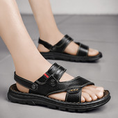 Vīriešu ādas sandales ar plakanām zolēm