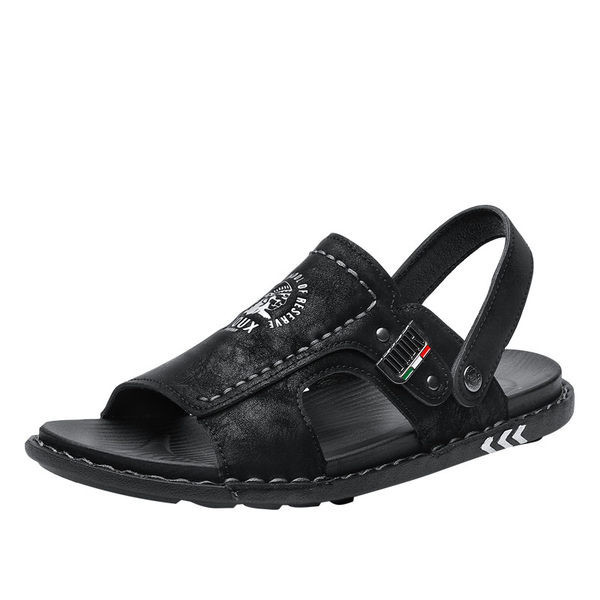 Öko-seemisnahast meeste sandaalid, millel on kiri ja metallelement