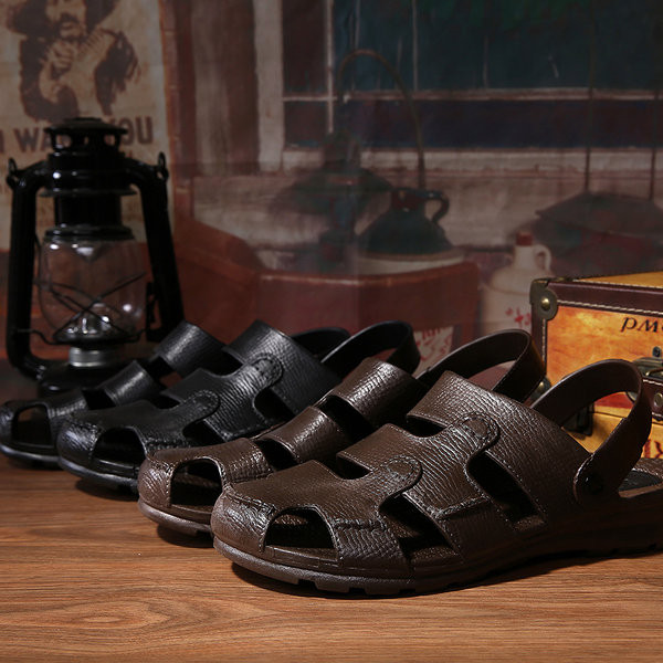 Vīriešu slēgtas sandales ar caurumiem no mākslīgās ādas