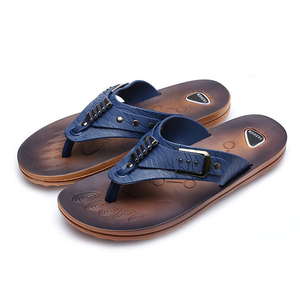 Men`s eco leather slippers with metal element