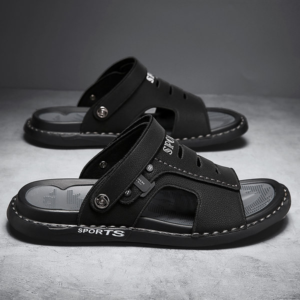 Ikdienas vīriešu ādas sandales ar plakanām zolēm