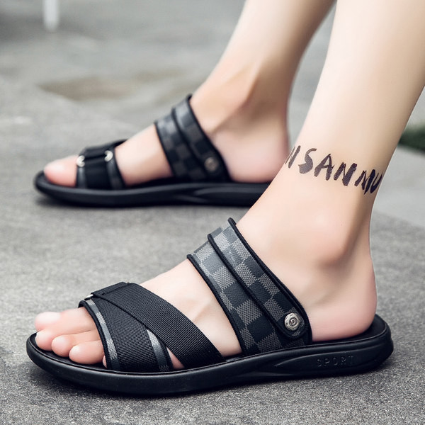 Alkalmi férfi szandál textilből, lapos talppal