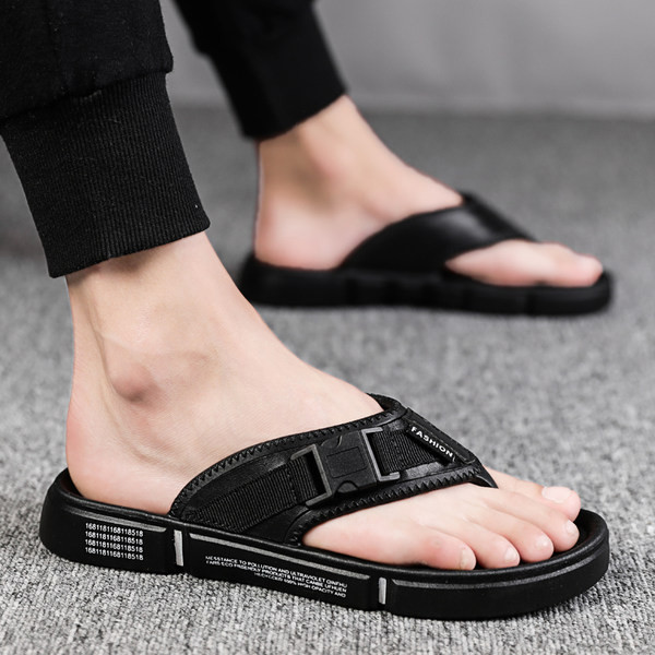 Ανδρικές υφασμάτινες παντόφλες με πλαστικό κούμπωμα και επιγραφή