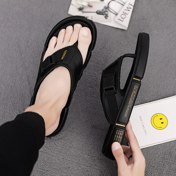 Ανδρικές υφασμάτινες παντόφλες με πλαστικό κούμπωμα και επιγραφή