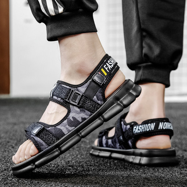 Kamuflaažimustriga vabaaja meeste tekstiilist sandaalid