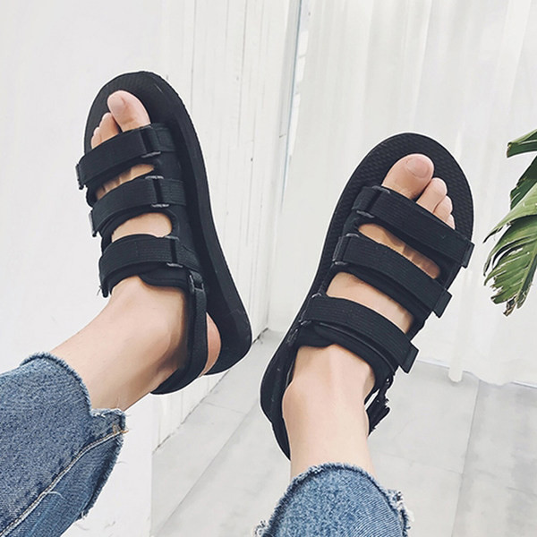 Ανδρικά υφασμάτινα σανδάλια με κούμπωμα velcro και επίπεδη σόλα