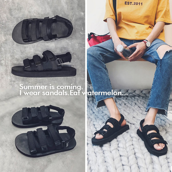 Ανδρικά υφασμάτινα σανδάλια με κούμπωμα velcro και επίπεδη σόλα