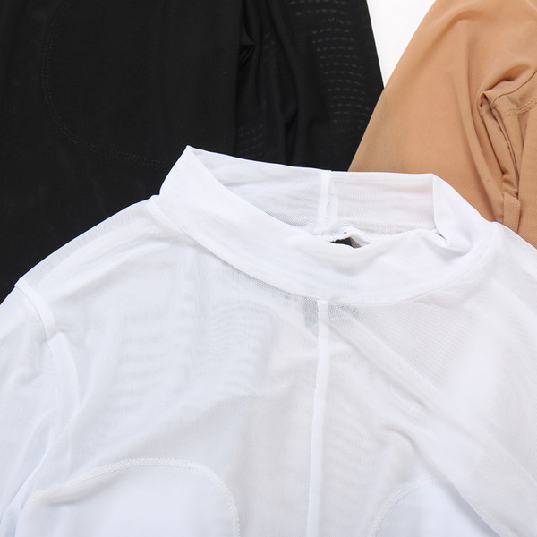 Sieviešu caurspīdīgs bodijs ar garām piedurknēm un augstu apkakli