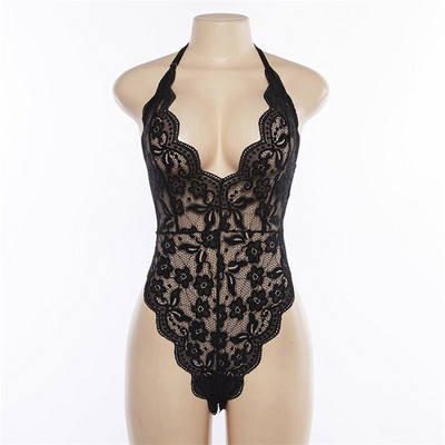 Sieviešu mežģīņu bodijs ar V veida kakla izgriezumu un plānu siksnu