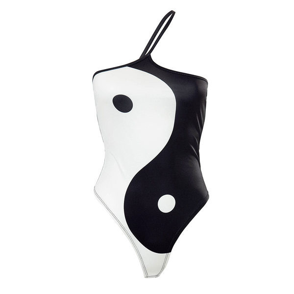 Sieviešu piegulošs bodijs ar aplikāciju un vienu siksnu