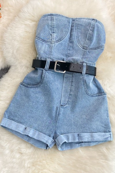 Sieviešu moderns džinsa kombinezons ar kabatām