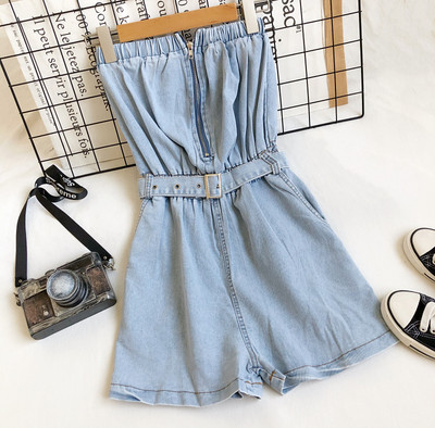 Sieviešu džinsa kombinezons ar jostu