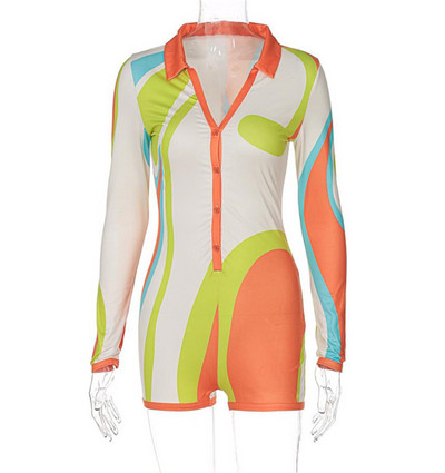 Moodne naiste nööpide ja pikkade varrukatega kombinesoon