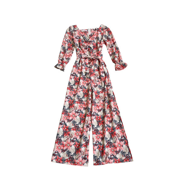 Sieviešu kombinezons ar ziedu motīviem-retro stilā