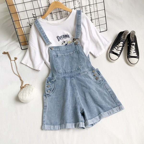 Denimist vabaaja kombinesoon tasku ja nööpidega