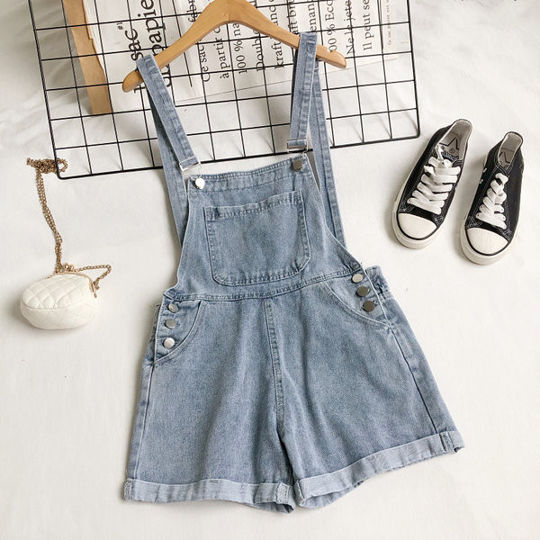 Denimist vabaaja kombinesoon tasku ja nööpidega